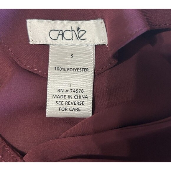 Cache Burgundy Wrap V Neck Back Long Sleeves Elastic Waist Mini Dress Sz S - Picture 12 of 12